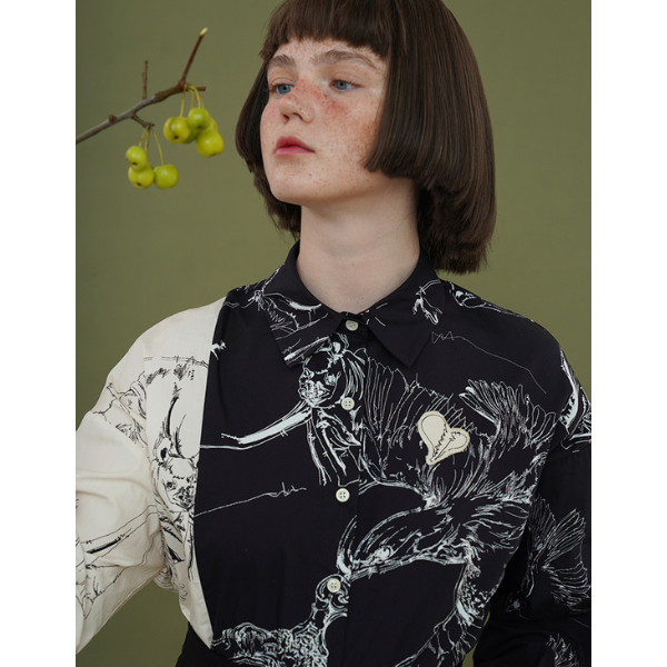 バイカラーアーティスティックシャツ w-027