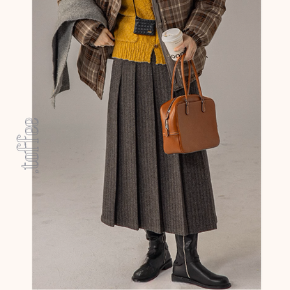 【2color】ベルトディテールチェック柄ベスト＆ロングプリーツスカートセットアップ《Z00856》