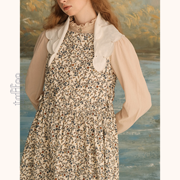 コーデュロイフローラルプリントノースリーブワンピース　Z00616