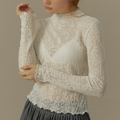 メッシュレースハーフハイネックトップ《Z00819》