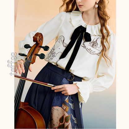 黒リボンと夢の風景ブラウス《Z01131》