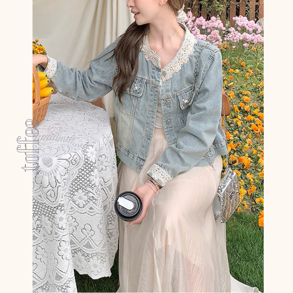 花咲く朝のレース付きデニムジャケット《Z01153》