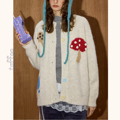 カラフルきのこの遊び心カーディガン《Z01136》