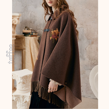 ひまわり刺繍のアートケープコート《Z01128》