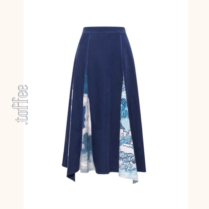 【2color】名画が踊る、切替アートプリントスカート《Z01123》