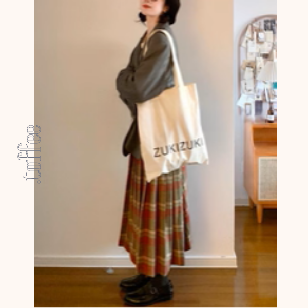 揺れるオレンジ×グリーン＊レトロチェックプリーツスカート《Z01205》