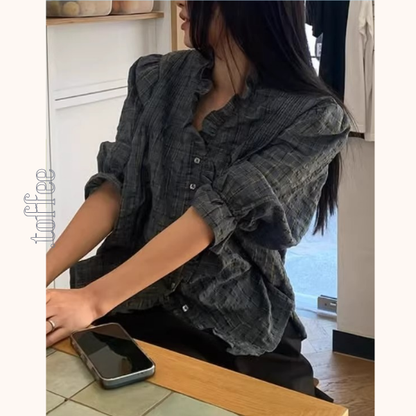 【3color】フリル×キャンディ袖のクラシックシャツ《Z01361》