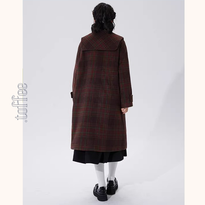 リボン留めタータンのAラインセーラーコート《Z01356》