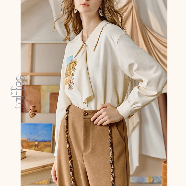 ひまわりの詩を纏うアップリケシャツ《Z01127》