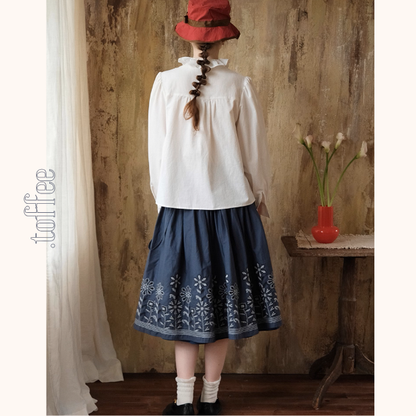 レトロ調花柄刺繍サスペンダースカート《Z01109》