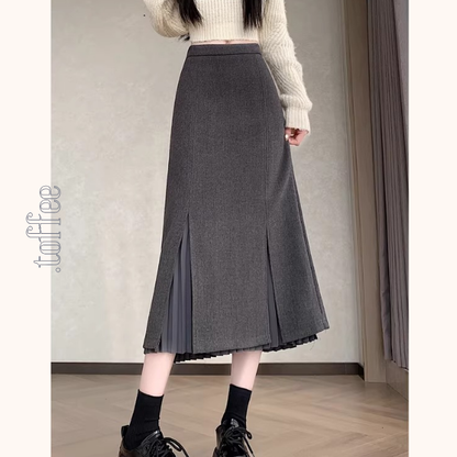 プリーツ重ねのミモレ丈ペンシルスカート《Z01338》