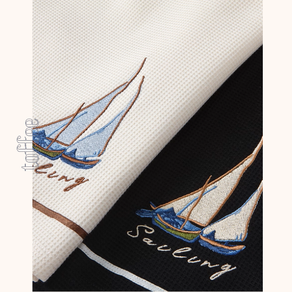 【2color】セーラーカラーと船の刺繍セットアップ《Z01133》