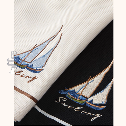 【2color】セーラーカラーと船の刺繍セットアップ《Z01133》
