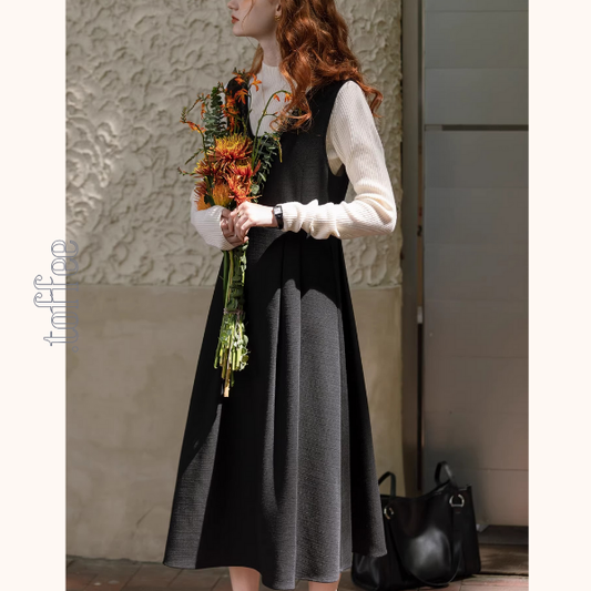 金ボタン×上品ブラック サスペンダーワンピース《Z01323》