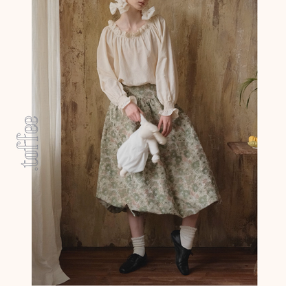 レトロフラワープリントのボリュームスカート《Z01112》