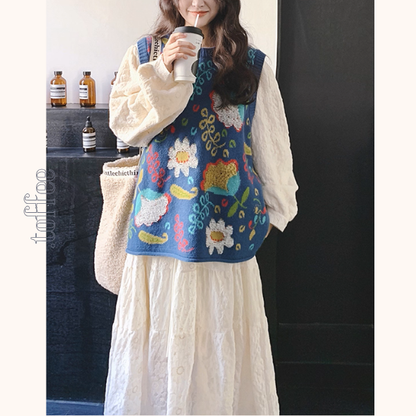 空と花の余白を縫うニットとワンピースのセットアップ《Z01152》