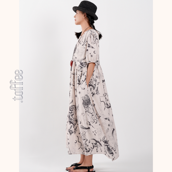 星座柄Aラインルーズワンピース 　Z00419