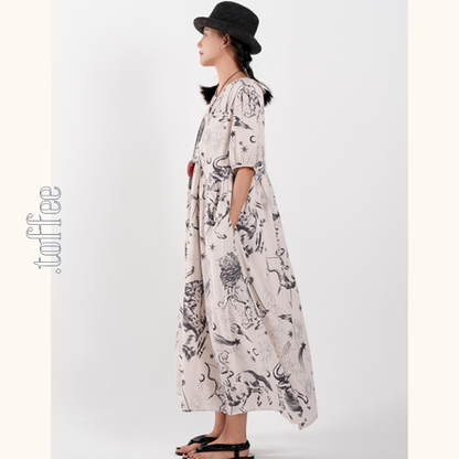 星座柄Aラインルーズワンピース 　Z00419