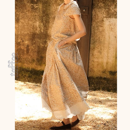 小花柄ブラウス＆ロングスカートセットアップ《Z01048》