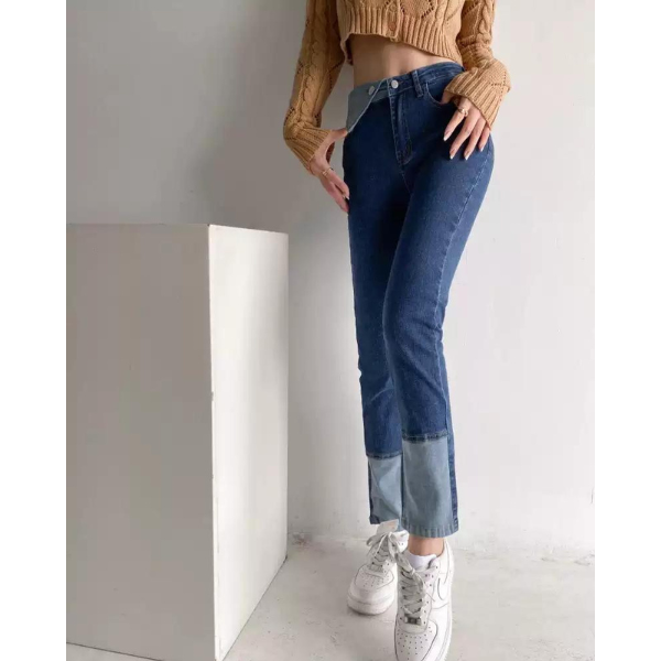 【２color】コントラストエッジフラップストレートデニム w-052