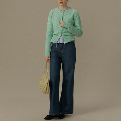 【2color】フラワー刺繍入りリブ編みセットアップカーディガン《Z00831》