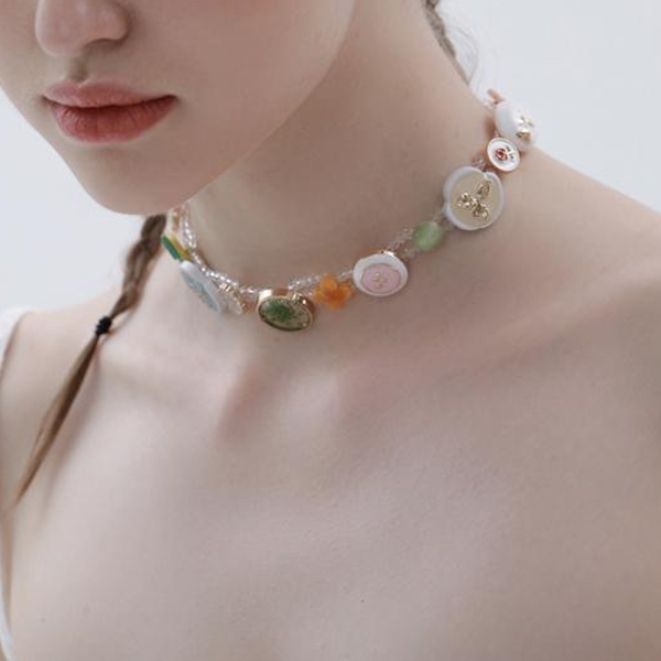 マルチカラーボタンネックレス　Z00579