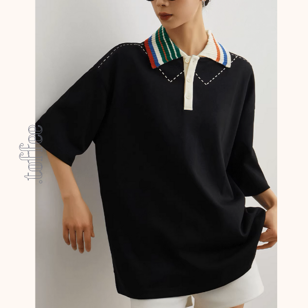 カラフルポロカラーオーバーサイズトップ＆ホワイトショートパンツのセットアップ《Z00944》