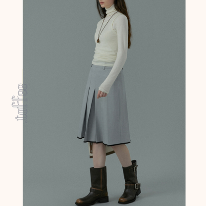 【2color】コントラストカラーヘムプリーツスカート《Z00834》