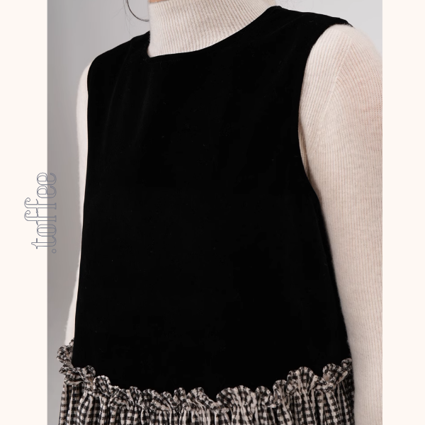 チェック柄切替ノースリーブAラインワンピース《Z00939》