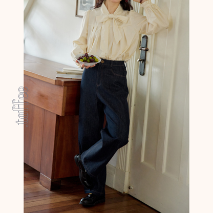 サイド刺繍ストレートデニムパンツ　Z00561