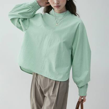 【2color】ギャザーカフ＆バルーンスリーブブラウス《Z00838》