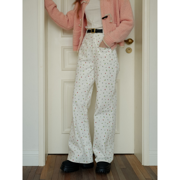 小花柄ワイドレッグカジュアルパンツ Z00017