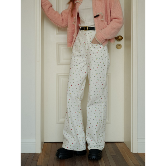 小花柄ワイドレッグカジュアルパンツ Z00017