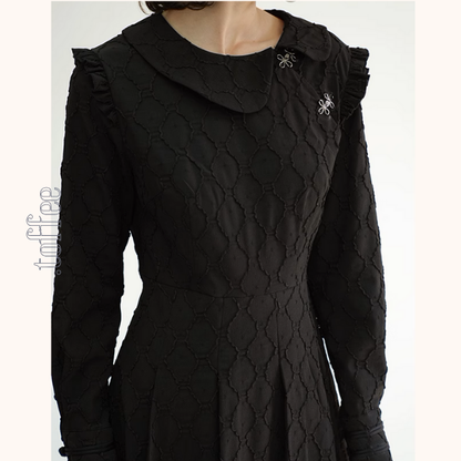 フリルディテールチャイナ風ブラックワンピース《Z00877》