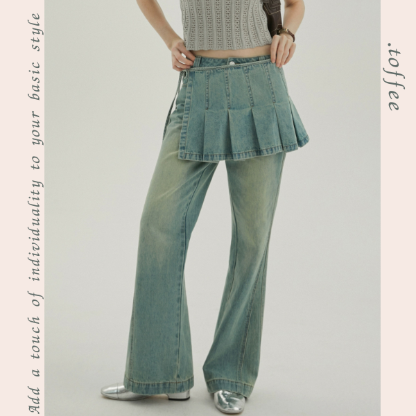 フェイクスカート＆デニムパンツの2点セット Z00312