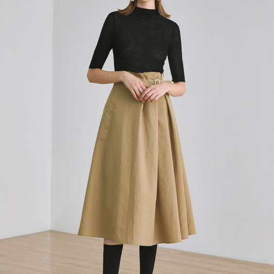 【2color】アシンメトリーベルテッドスカート X-122