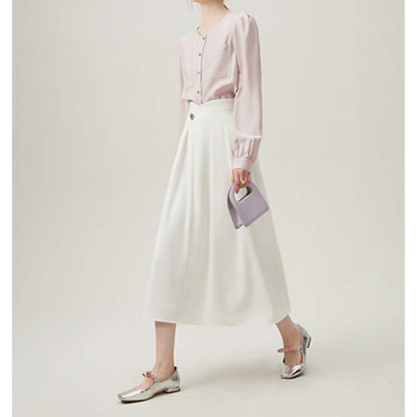 【2color】ゴールドボタン付きハイウエストAラインスカート Z00094