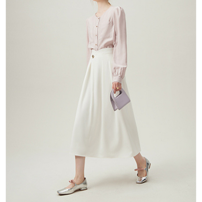 【2color】ゴールドボタン付きハイウエストAラインスカート Z00094