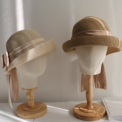 【4color】ビッグリボンストローハット X-067