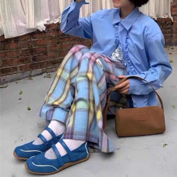 【4color】ラウンドネックダブルストラップフラットシューズ《Z00880》