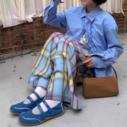 【4color】ラウンドネックダブルストラップフラットシューズ《Z00880》