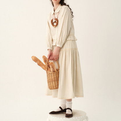 【2color】レトロストライプフリルヘムセットアップ X-263