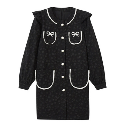 ふくれジャガードのブラックミニワンピース X-381