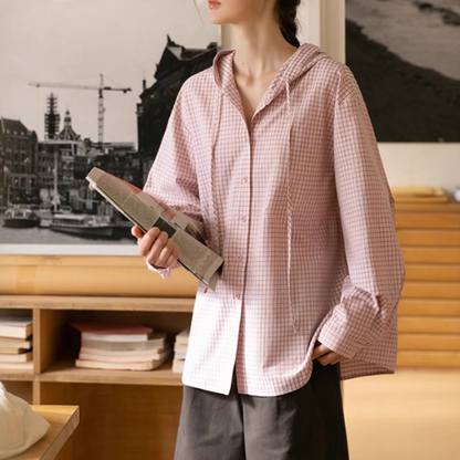 【2color】チェック柄フーディーシャツ《Z00978》