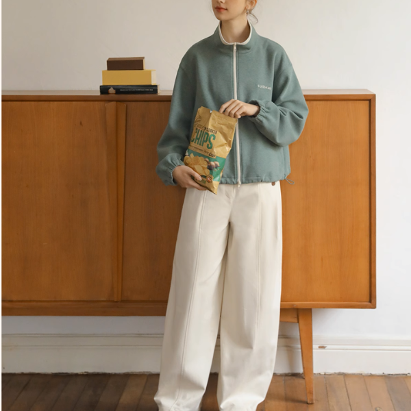 【2color】スタンドカラー ジップアップドロップショルダー スウェット《Z00891》