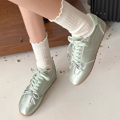 【4color】ラウンドトゥリボン付きレースアップスニーカー　Z00337