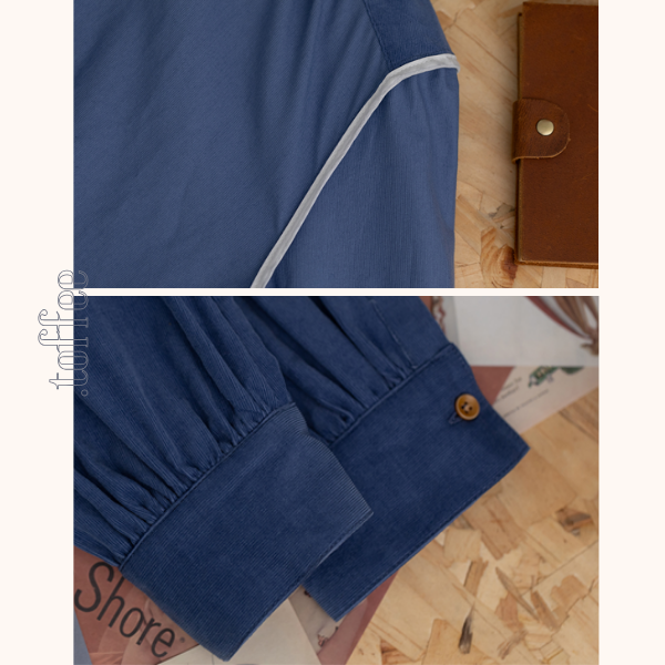 【2color】フリルネックコーデュロイブラウス　《Z00645》