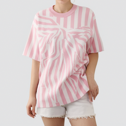 【2color】ストライプ×ゼブラ柄プリントニットトップ Z00215