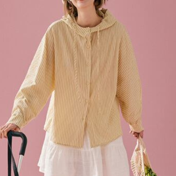 【2color】フード付きオーバーサイズストライプシャツ Z00130