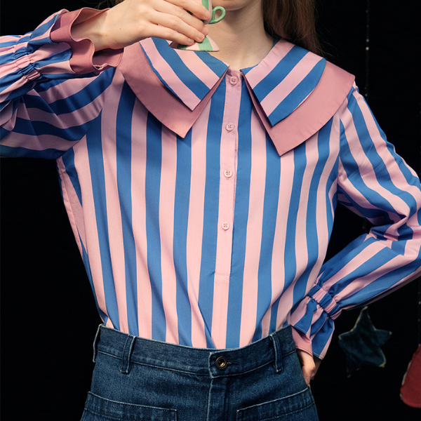 ダブルカラーストライプルーズシャツ  Z00011